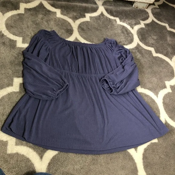 Maurices Blouse Womens 0X (14W) Off shoulder Balloon Sleeve Top Cinch Bust Top - Picture 4 of 11